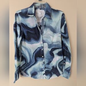 Cino Swirl Vibrant Blue Button Down Shirt, Blue & White (SIZE XXS/4)
